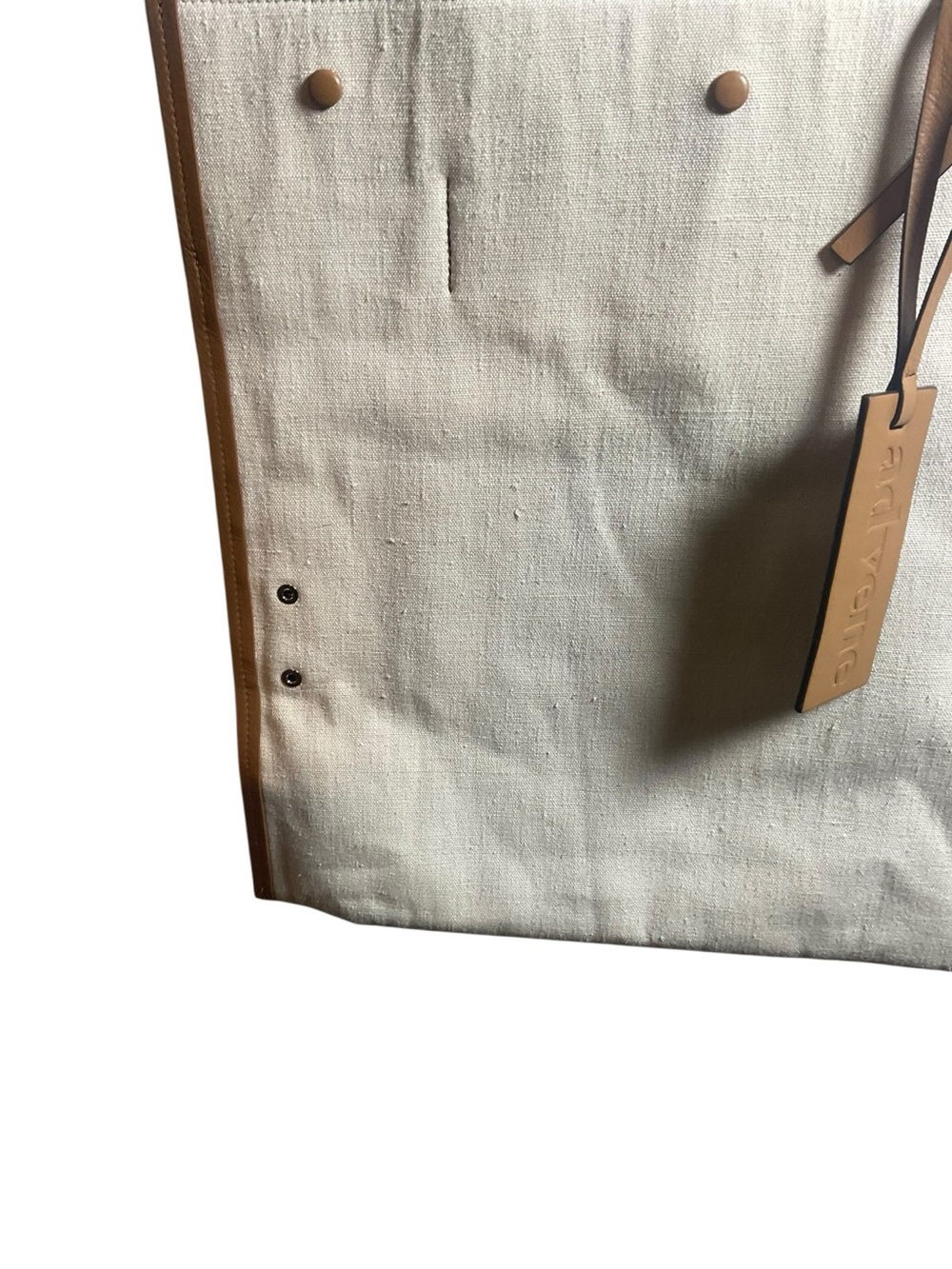 Cream Canvas Tote with Tan Leather Trim and Tag - Picture 3 of 13